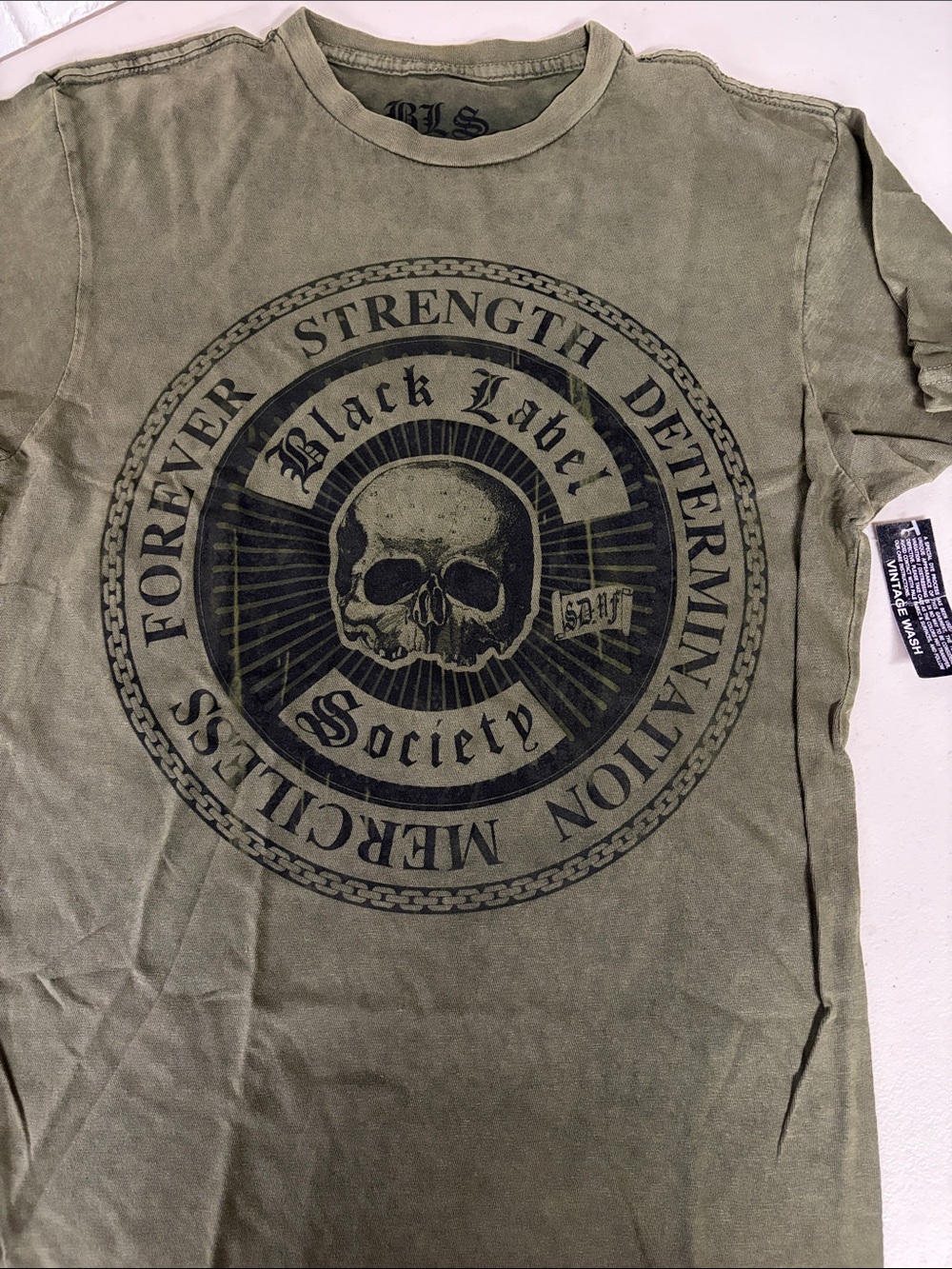 Black Label society SZ SMALL S Men’s Olive Graphic Skull T-Shirt face your fear